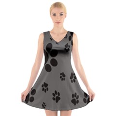 Dog Foodprint Paw Prints Seamless Background And Pattern V-neck Sleeveless Dress by Ket1n9