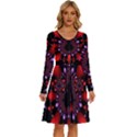 Fractal Red Violet Symmetric Spheres On Black Long Sleeve Dress With Pocket View1