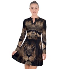 African Lion Mane Close Eyes Long Sleeve Panel Dress by Ket1n9