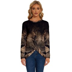 African Lion Mane Close Eyes Long Sleeve Crew Neck Pullover Top by Ket1n9