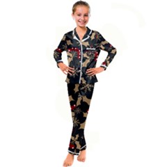 Dinosaur Colorful Funny Christmas Pattern Kids  Satin Long Sleeve Pajamas Set by Ket1n9