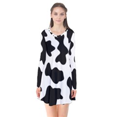 Animal Print Black And White Black Long Sleeve V-neck Flare Dress by Ket1n9