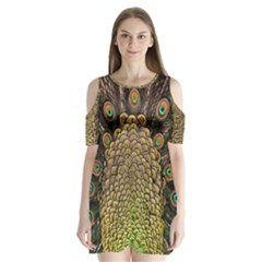 Peacock Feathers Wheel Plumage Shoulder Cutout Velvet One Piece by Ket1n9