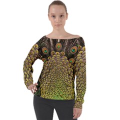 Peacock Feathers Wheel Plumage Off Shoulder Long Sleeve Velour Top by Ket1n9