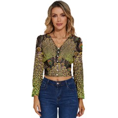 Peacock Feathers Wheel Plumage Long Sleeve V-neck Top by Ket1n9