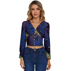 Peacock Feather Retina Mac Long Sleeve V-neck Top by Ket1n9