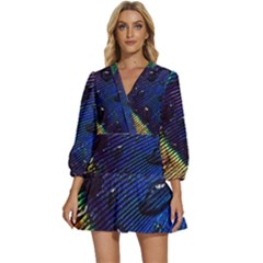 Peacock Feather Retina Mac V-neck Placket Mini Dress by Ket1n9