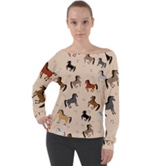 Horses For Courses Pattern Off Shoulder Long Sleeve Velour Top by Ket1n9