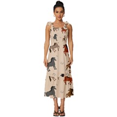 Horses For Courses Pattern Tie-strap Tiered Midi Chiffon Dress by Ket1n9