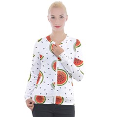 Seamless Background Pattern-with-watermelon Slices Casual Zip Up Jacket by Ket1n9