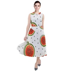 Seamless Background Pattern-with-watermelon Slices Round Neck Boho Dress by Ket1n9