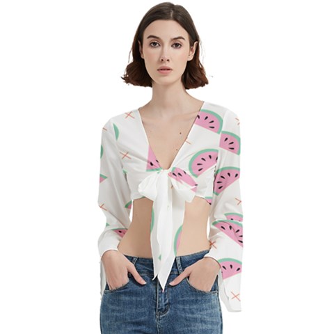 Seamless Background With Watermelon Slices Trumpet Sleeve Cropped Top by Ket1n9