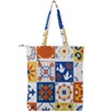 Mexican Talavera Pattern Ceramic Tiles With Flower Leaves Bird Ornaments Traditional Majolica Style Double Zip Up Tote Bag View2