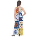 Mexican Talavera Pattern Ceramic Tiles With Flower Leaves Bird Ornaments Traditional Majolica Style Sleeveless Velour Maxi Dress View2