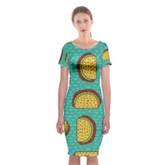 Taco Drawing Background Mexican Fast Food Pattern Classic Short Sleeve Midi Dress by Ket1n9