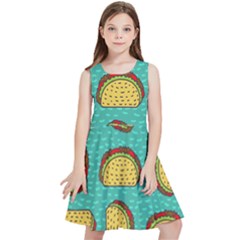 Taco Drawing Background Mexican Fast Food Pattern Kids  Skater Dress by Ket1n9