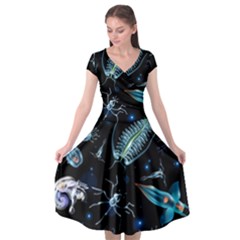 Colorful Abstract Pattern Consisting Glowing Lights Luminescent Images Marine Plankton Dark Backgrou Cap Sleeve Wrap Front Dress by Ket1n9