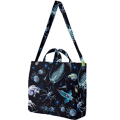 Colorful Abstract Pattern Consisting Glowing Lights Luminescent Images Marine Plankton Dark Backgrou Square Shoulder Tote Bag by Ket1n9