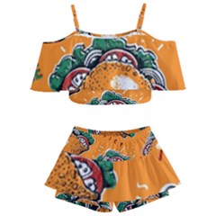 Seamless Pattern With Taco Kids  Off Shoulder Skirt Bikini by Ket1n9