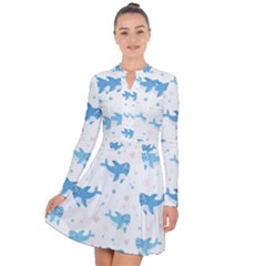 Seamless Pattern With Cute Sharks Hearts Long Sleeve Panel Dress by Ket1n9