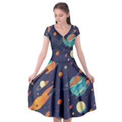 Space Galaxy Planet Universe Stars Night Fantasy Cap Sleeve Wrap Front Dress by Ket1n9