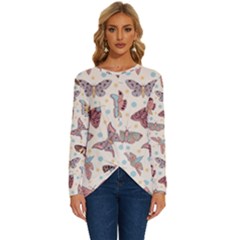 Pattern With Butterflies Moths Long Sleeve Crew Neck Pullover Top by Ket1n9