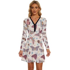 Another Monster Pattern Long Sleeve Deep V Mini Dress  by Ket1n9