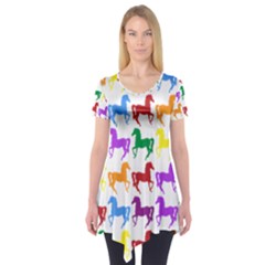 Colorful Horse Background Wallpaper Short Sleeve Tunic  by Hannah976