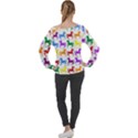 Colorful Horse Background Wallpaper Off Shoulder Long Sleeve Velour Top View2