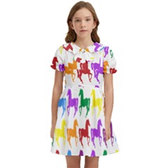 Colorful Horse Background Wallpaper Kids  Bow Tie Puff Sleeve Dress by Hannah976