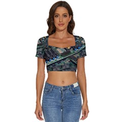 Computer Ram Tech - Short Sleeve Square Neckline Crop Top  by Hannah976