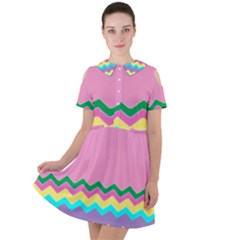 Easter Chevron Pattern Stripes Short Sleeve Shoulder Cut Out Dress  by Hannah976