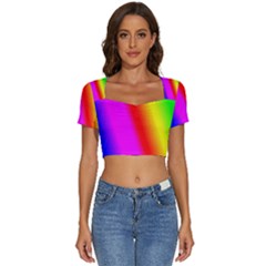 Multi Color Rainbow Background Short Sleeve Square Neckline Crop Top  by Hannah976