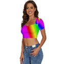 Multi Color Rainbow Background Short Sleeve Square Neckline Crop Top  View2