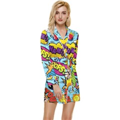 Comic Elements Colorful Seamless Pattern Long Sleeve Satin Robe by Hannah976