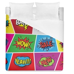 Pop Art Comic Vector Speech Cartoon Bubbles Popart Style With Humor Text Boom Bang Bubbling Expressi Duvet Cover (queen Size) by Hannah976