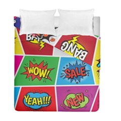 Pop Art Comic Vector Speech Cartoon Bubbles Popart Style With Humor Text Boom Bang Bubbling Expressi Duvet Cover Double Side (full/ Double Size) by Hannah976