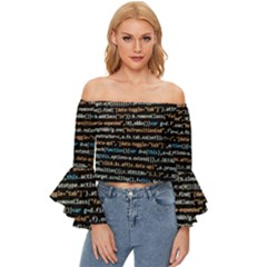 Close Up Code Coding Computer Off Shoulder Flutter Bell Sleeve Top by Hannah976