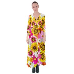 Flowers Blossom Bloom Nature Plant Button Up Maxi Dress by Hannah976