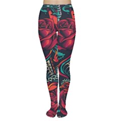 Vintage Flash Tattoos Designs Seamless Pattern Tights by Ndabl3x