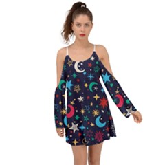 Colorful Background Moons Stars Boho Dress by Ndabl3x