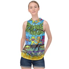 Dancing Bears Grateful Dead High Neck Satin Top by Cendanart