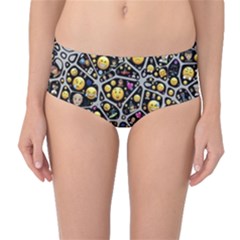 Mental Emojis Emoticons Icons Mid-waist Bikini Bottoms by Paksenen