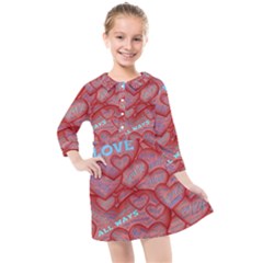 Love Hearts Valentine Red Symbol Kids  Quarter Sleeve Shirt Dress by Paksenen