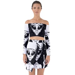 Alien Ufo Off Shoulder Top With Skirt Set by Bedest