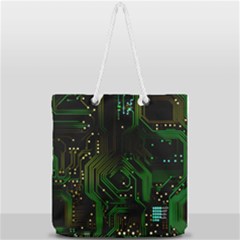 Circuits Circuit Board Green Technology Full Print Rope Handle Tote (large) by Ndabl3x