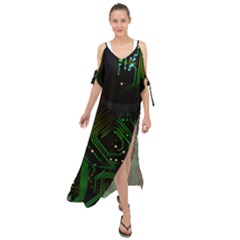 Circuits Circuit Board Green Technology Maxi Chiffon Cover Up Dress by Ndabl3x