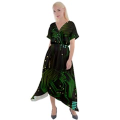 Circuits Circuit Board Green Technology Cross Front Sharkbite Hem Maxi Dress by Ndabl3x