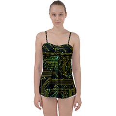 Circuits Circuit Board Yelow Babydoll Tankini Top by Ndabl3x