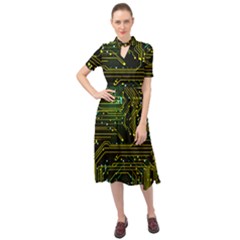 Circuits Circuit Board Yelow Keyhole Neckline Chiffon Dress by Ndabl3x